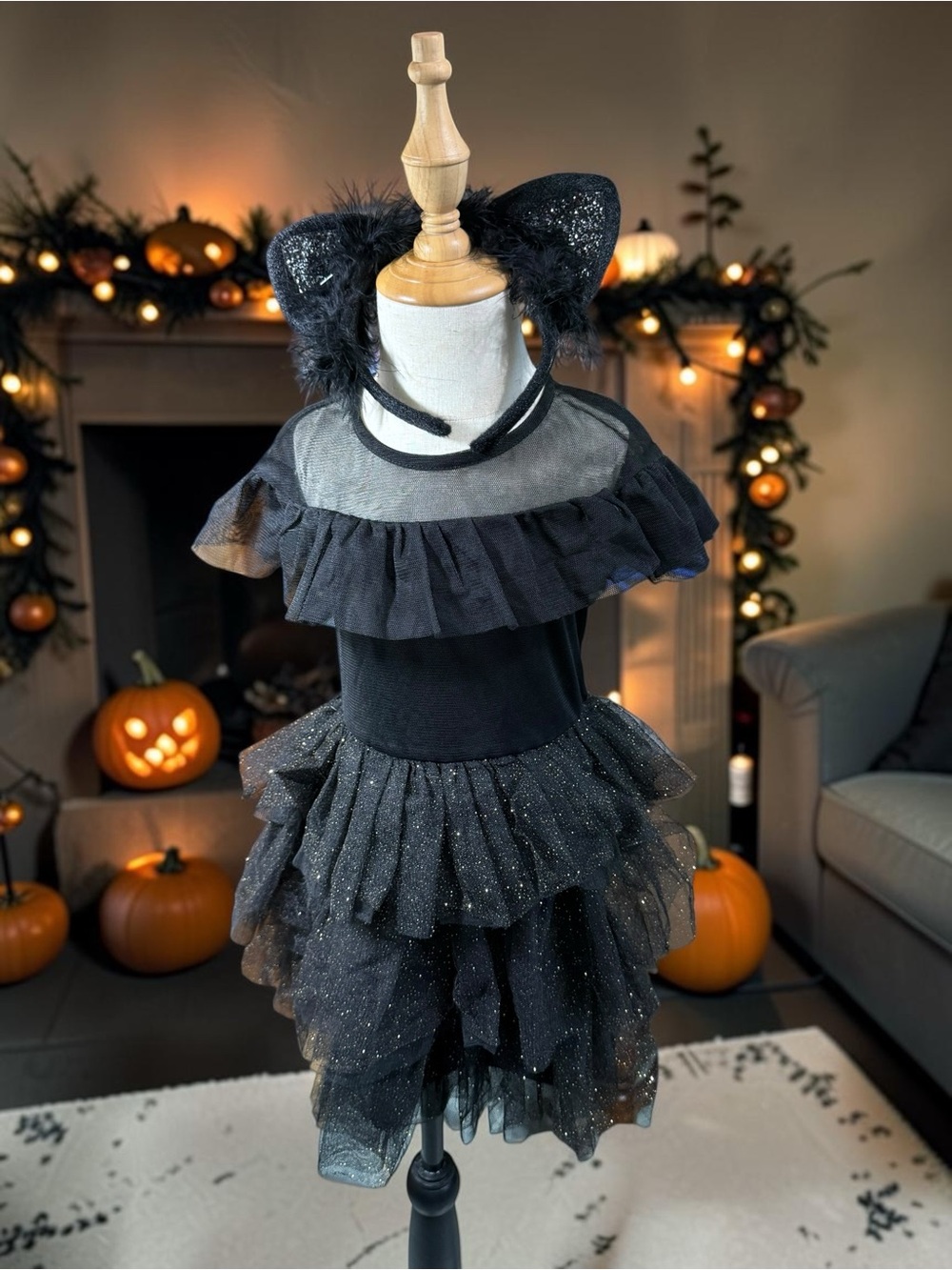 Lily Bleu Black Glitter Cat Dress with Ear Headband